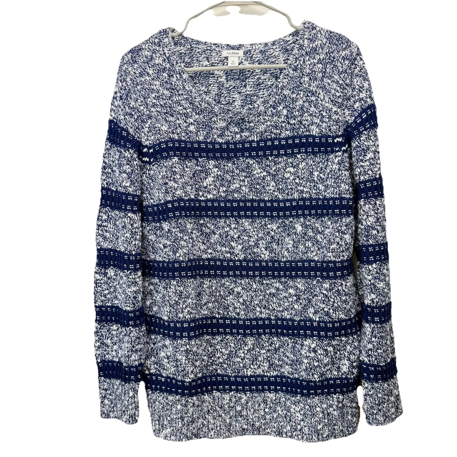 LL Bean Blue Striped Cotton Ragg Crew Neck Pullover Sweater XL PETITE Size undefined - Image 4