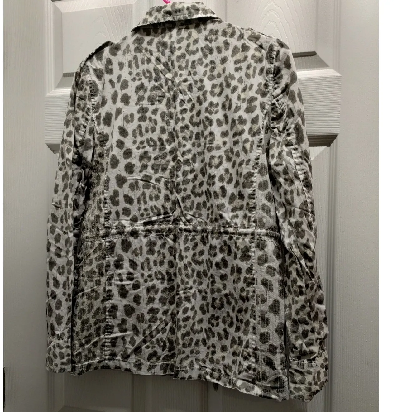 Lily Aldridge for Velvet Size Small Aziya Leopard Print Army Utility Zip Jacket - Image 3