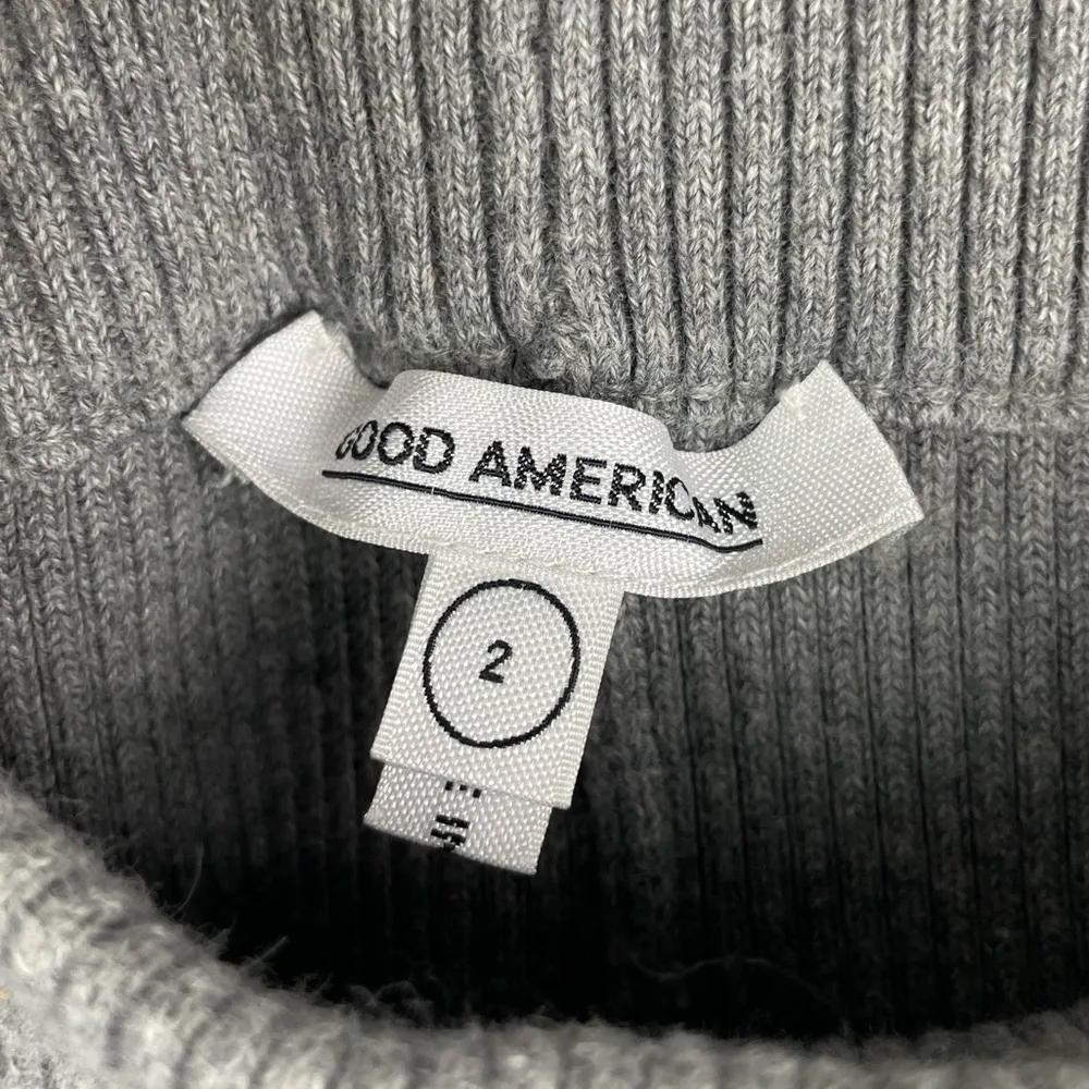 Good American Gray Ribbed Knit Pull On Elastic Waist Palazzo Pant with Side Slit - Image 7