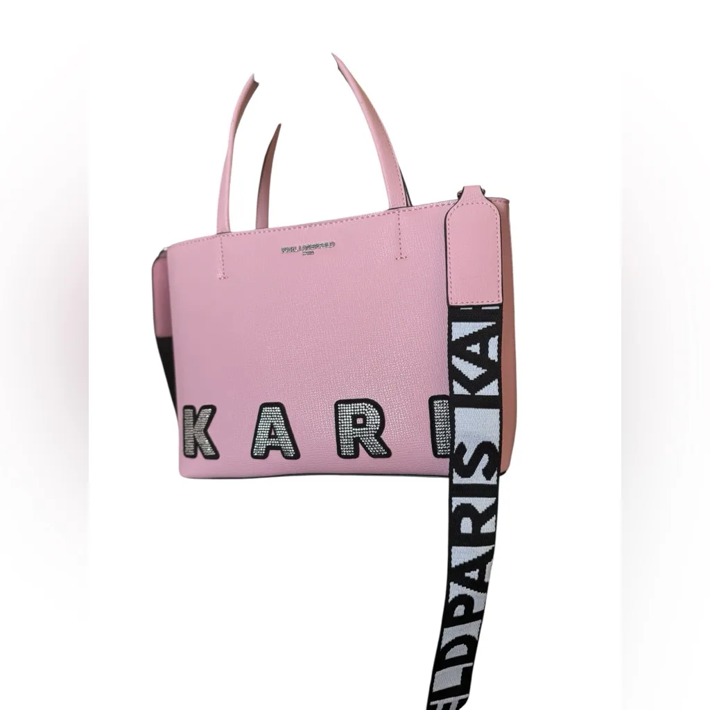 KARL LAGERFELD TOTE BAG KARL CRISTALES ROSA WITH LOGO STRAP NWT - Image 7