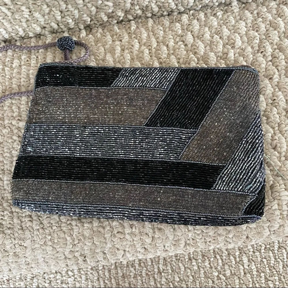 Vintage Loredana Beaded Clutch Gray - Image 4