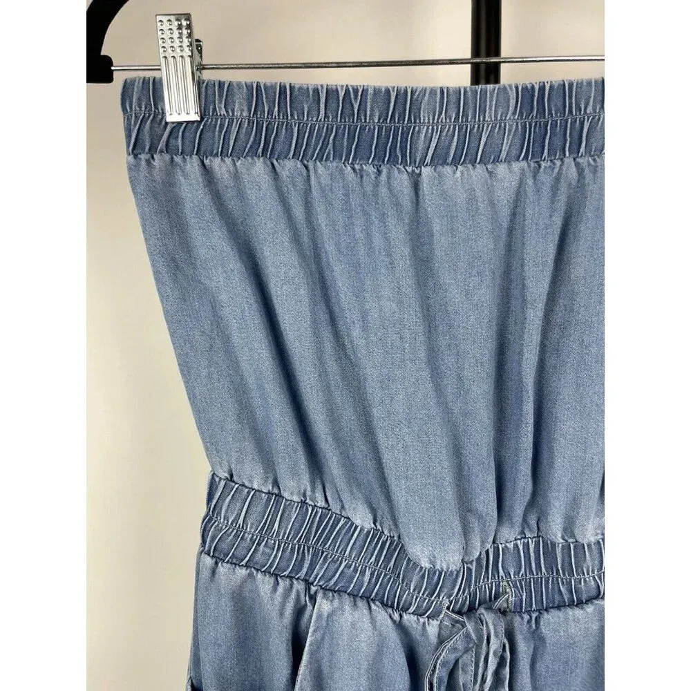 Le Lis Blue Chambray 100% Tencel Strapless Cargo Romper Size S‎ - Image 2