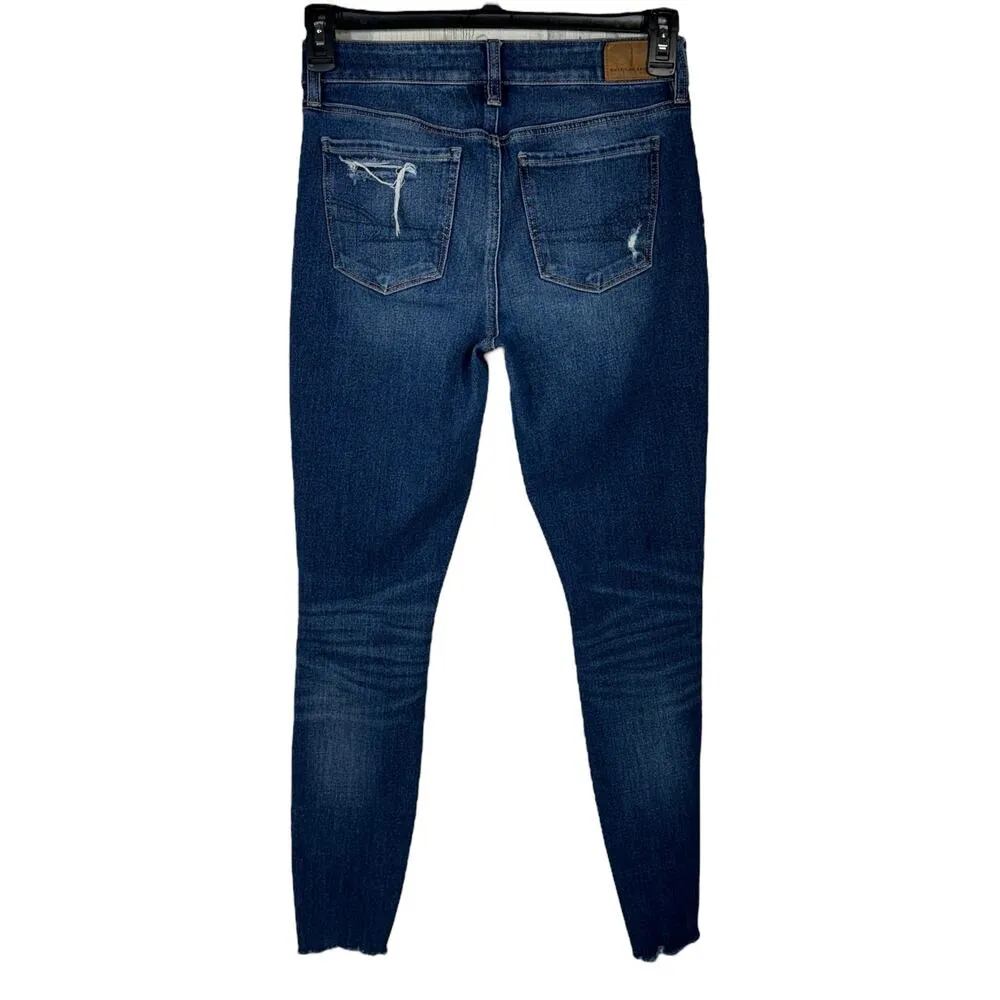 American Eagle SZ 4 High-Rise Jeggings Dream Jeans Whiskered Distressed Stretch - Image 5