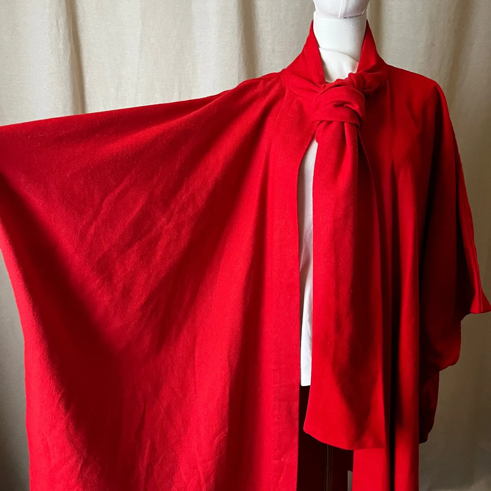 Vintage Handmade Red Draped Cape Coat Oversized Artwear One Size Statement - Image 4