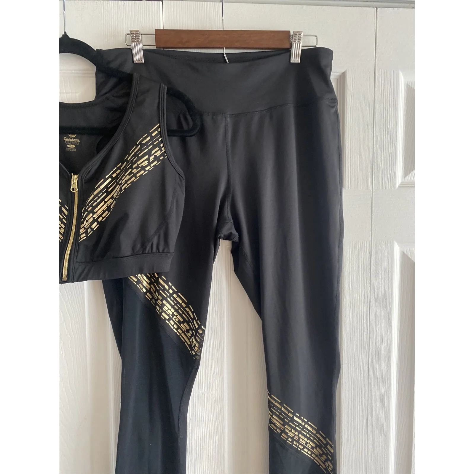 Rainbeau Curves Women's 14/16 Black Gold Athletic Bra Leggings Set Gym Workout Size 16P - Image 2