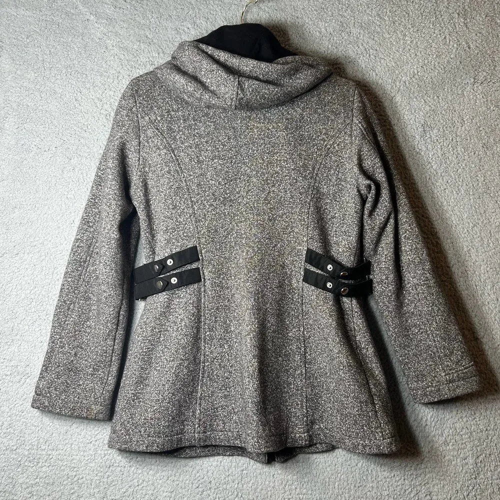 Liz Claiborne Jacket Womens Small Black White Tweed Hood Full Zip Outerwear Coat - Image 4