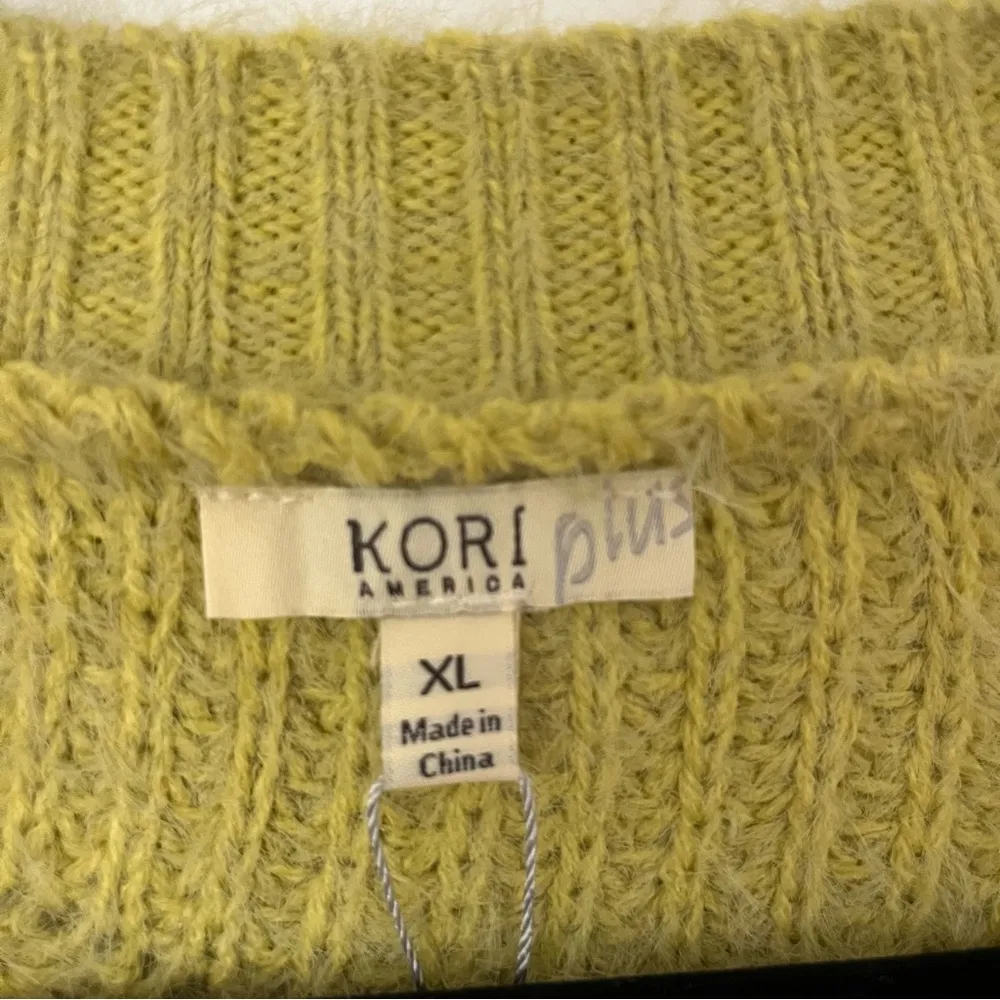 Kori American Plus Xl  green mustard yellow oversized cable knit sweater - Image 3
