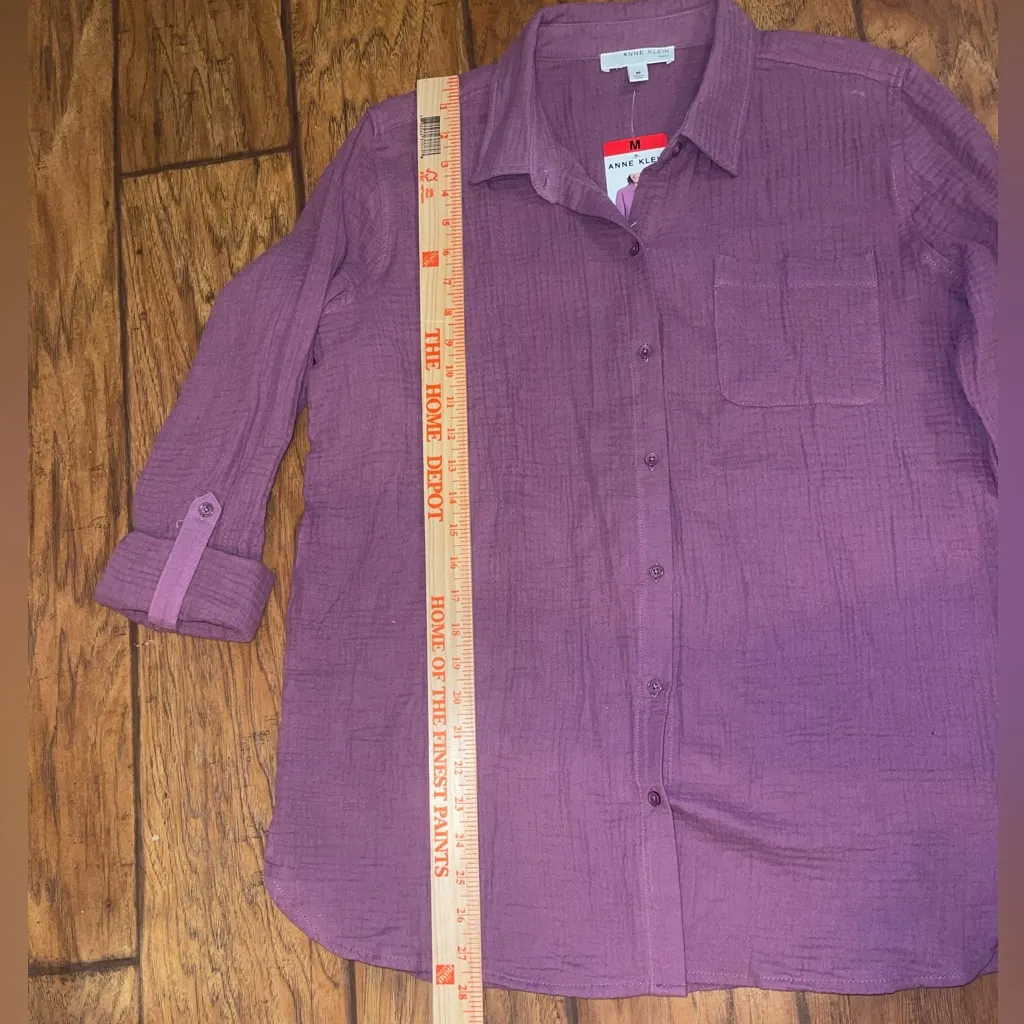 Anne Klein purple Mauve Textured button down shirt top NWT size medium - Image 5