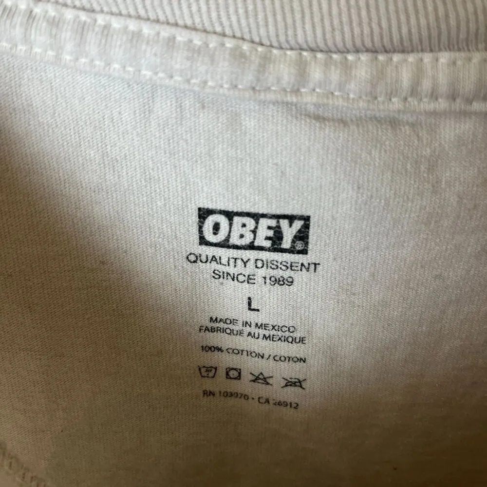 House of Obey Lovers T Shirt Cream Medium M Graphic Tee - Image 5