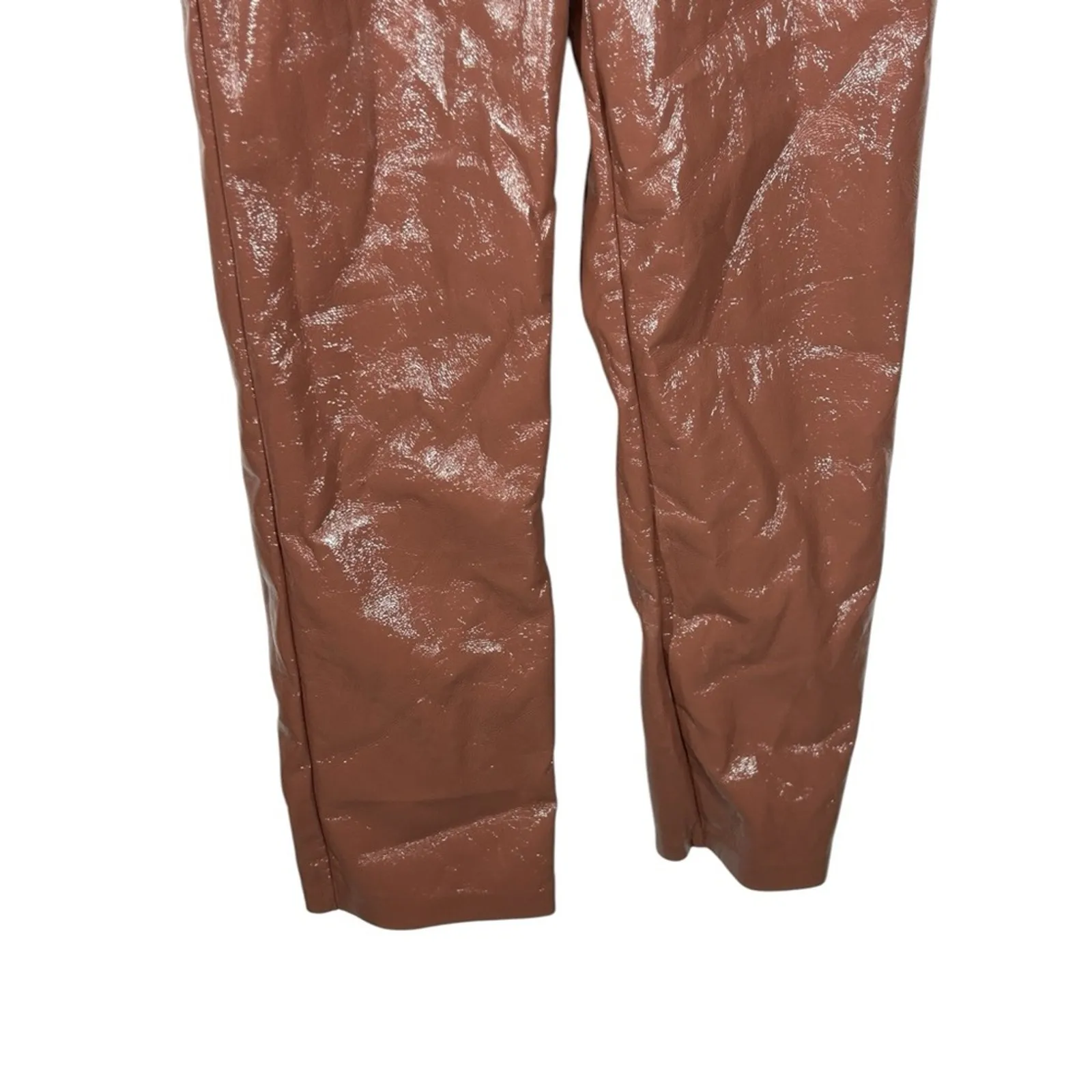 Meshki Oakleigh Cherry Brown Faux Leather Straight Leg Pants High Rise L - Image 6