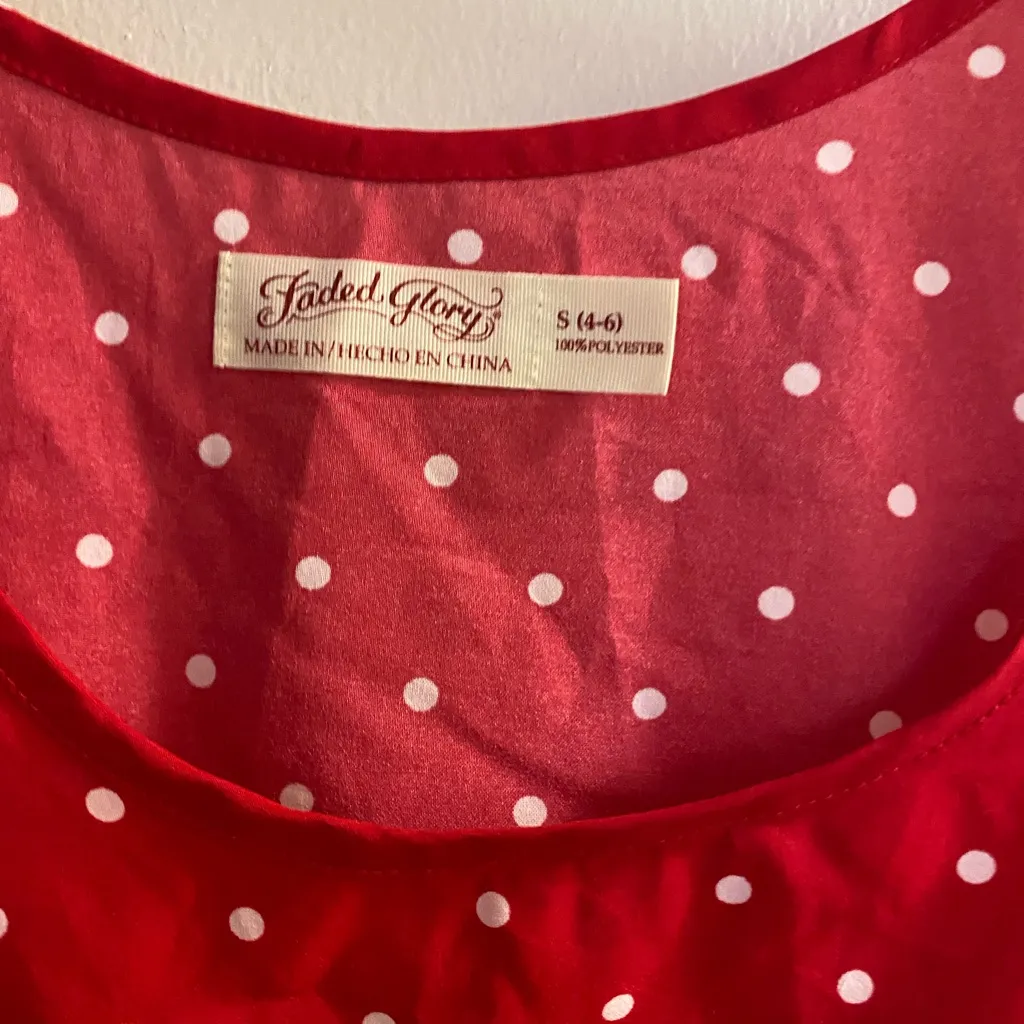 Faded Glory Womens Tank Top S Small Red & White Polka Dot Dots Bust 36” - Image 2