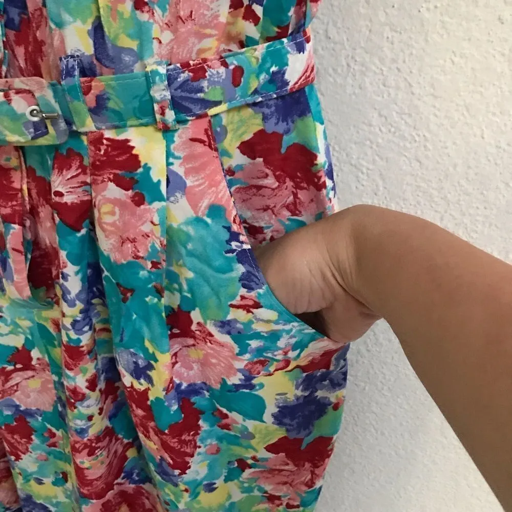 Vintage 80s Nina Piccalino Liberty Granny floral belted dress 8 Blue - Image 6