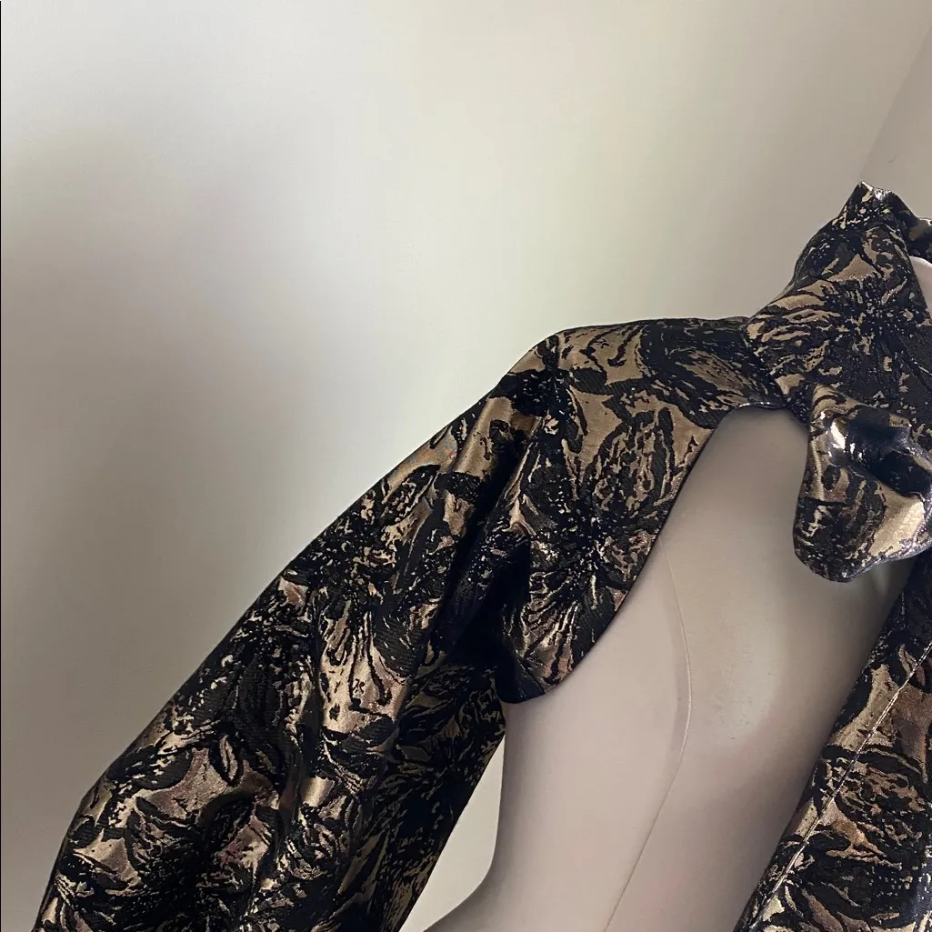 Custom Metallic Black and Gold Puff Sleeve Bolero Womens Sz Medium Tie Neck - Image 2