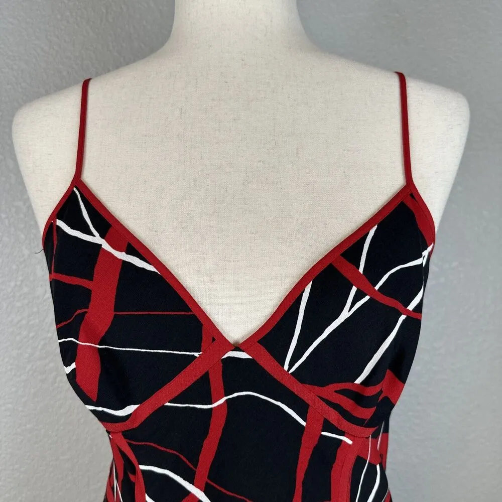 Vintage 90s y2k Betsey Johnson A-Line Dress Size 8 Black Red White Abstract Silk - Image 2