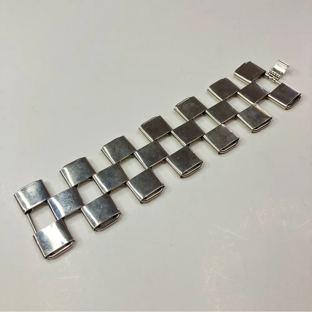 Free People | Silver Checkered Metal Bracelet - Image 2