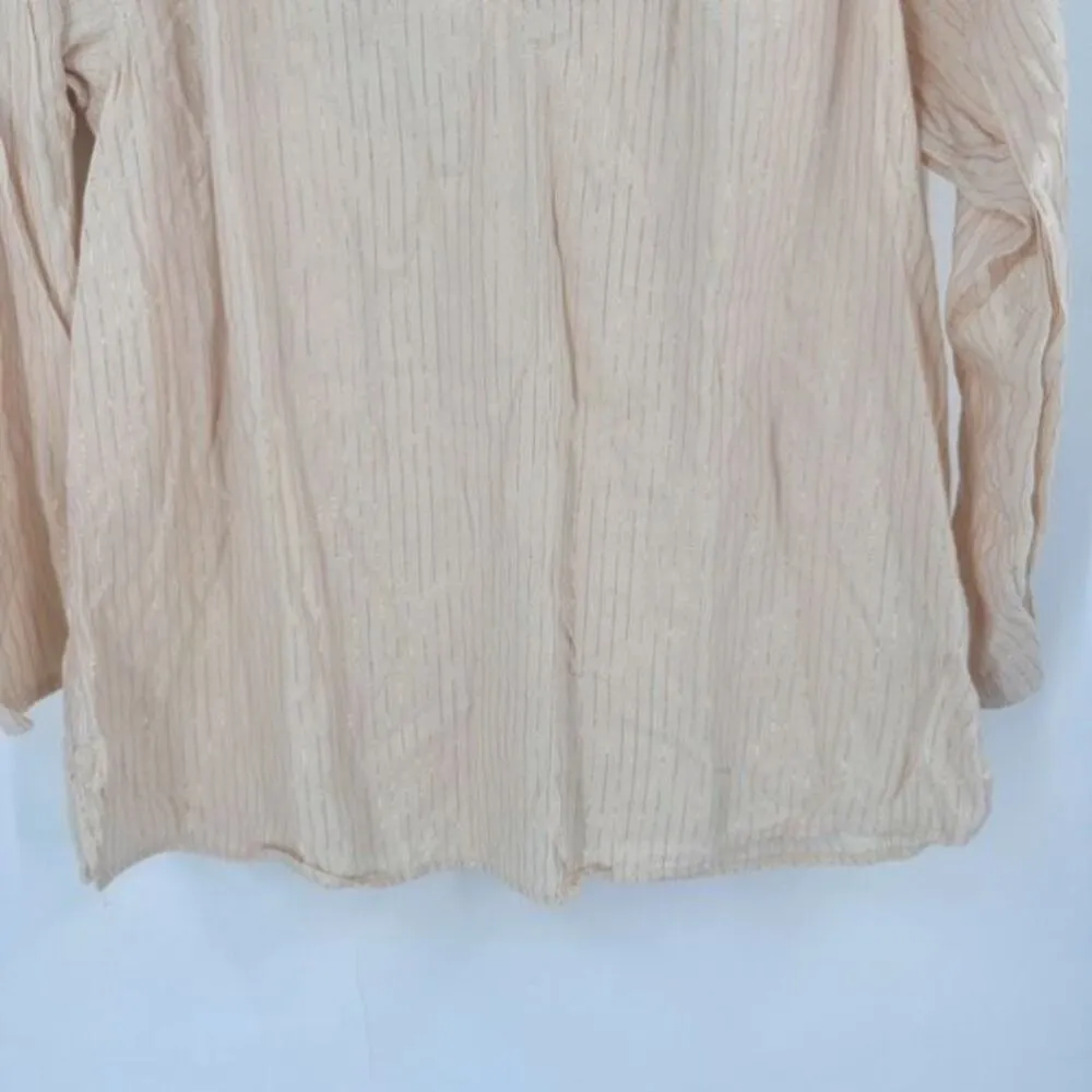 Old Navy Women’s Peasant Poets Metallic-Stripe Split-Neck Blouse Cream & Gold XS - Image 11
