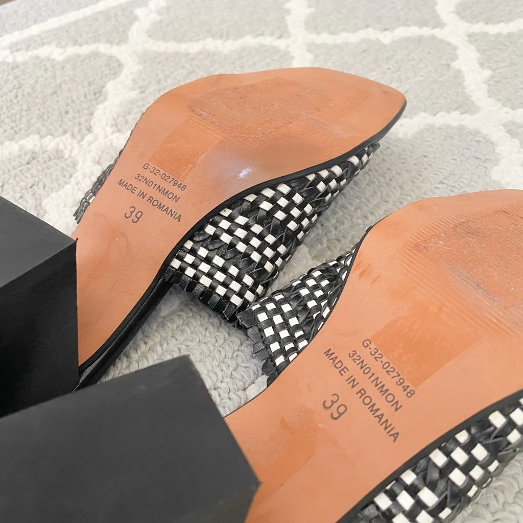 Top shop black and white weave low block heel mule sandals - Image 7