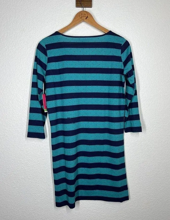 Lilly Pulitzer Gretchen Dress XS Tropez Blue Polka Dot Stripes - Image 5
