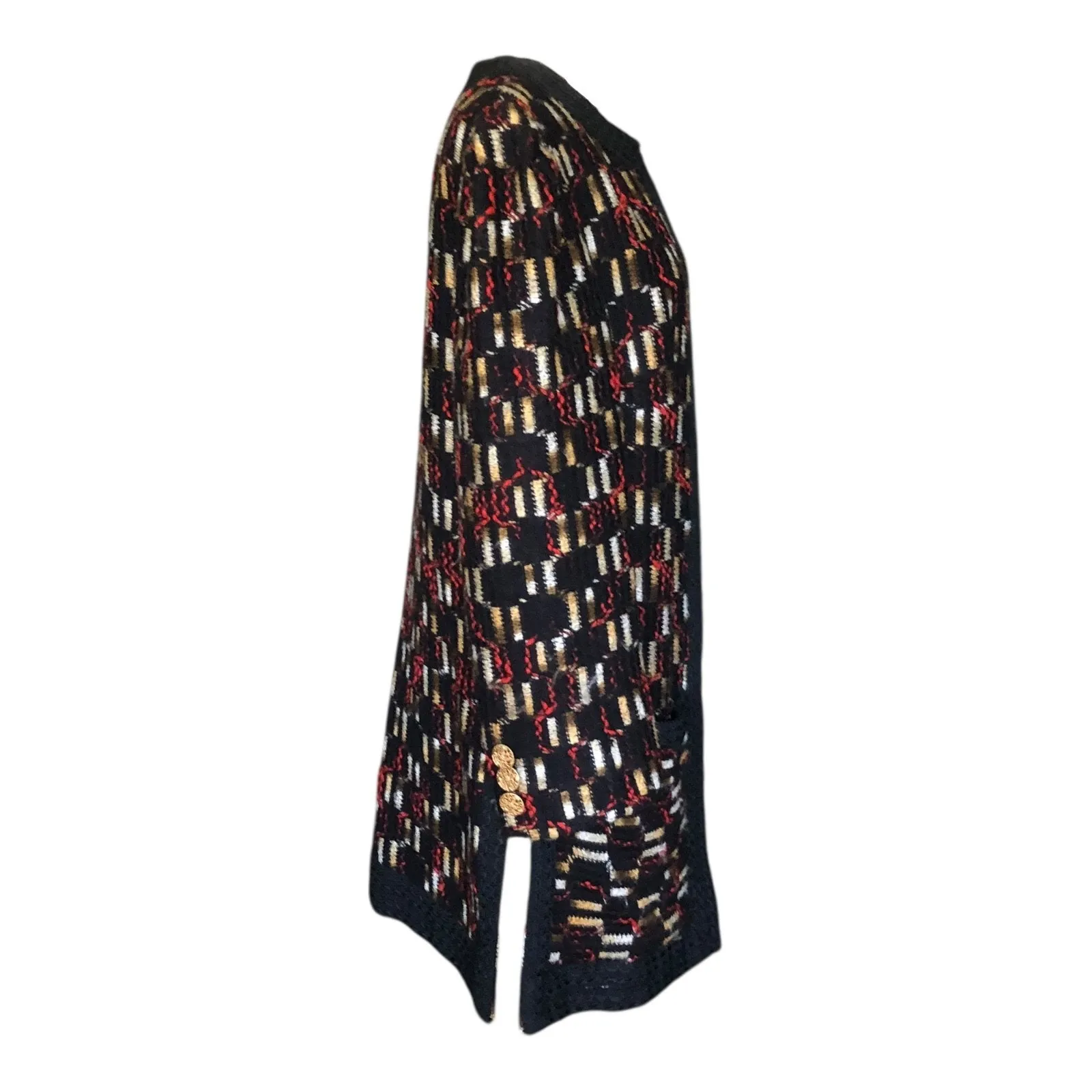 Vintage Tulay Knit Cardigan Coat Jacket Black Red Gold Button Front Long Sweater Size undefined - Image 7