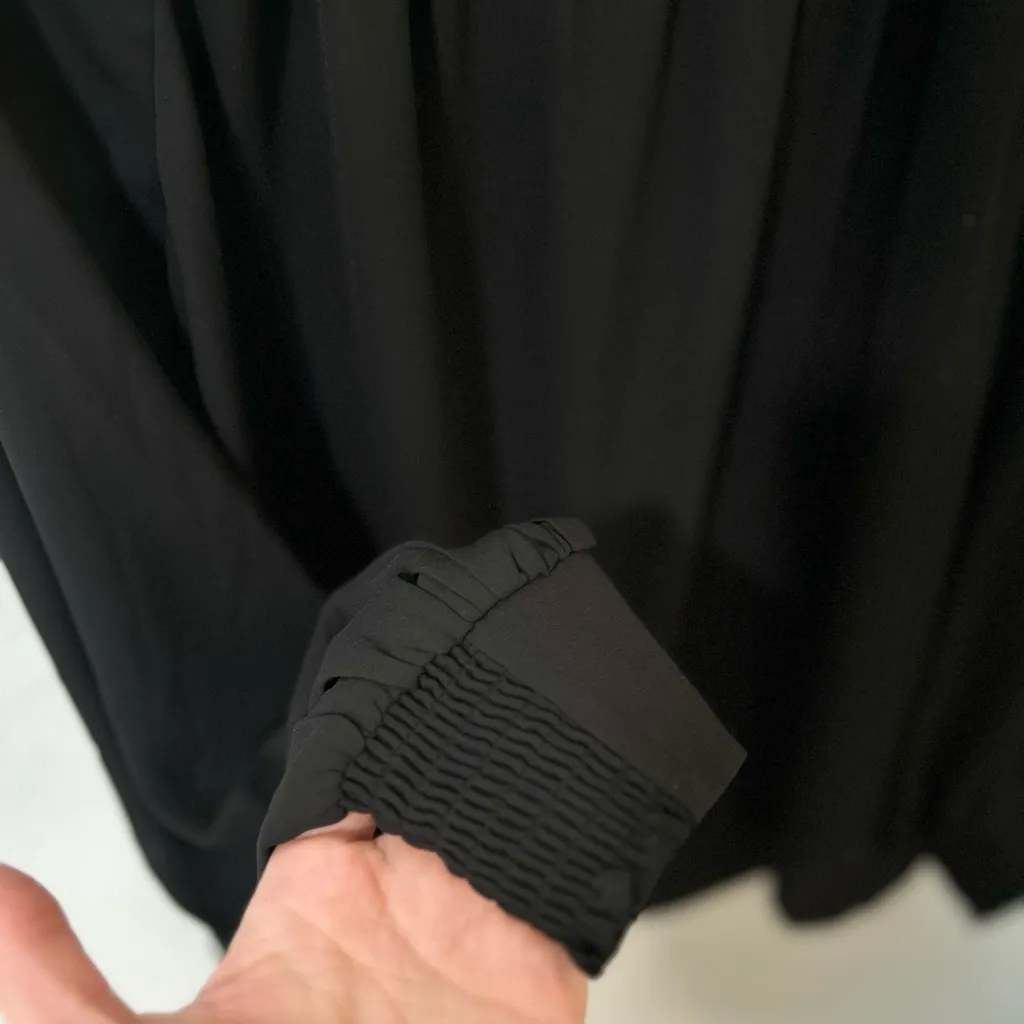 CAbi Round Trip Blouse Black Large Women's Long Sleeve Semi Sheer Peasant Top - Image 5