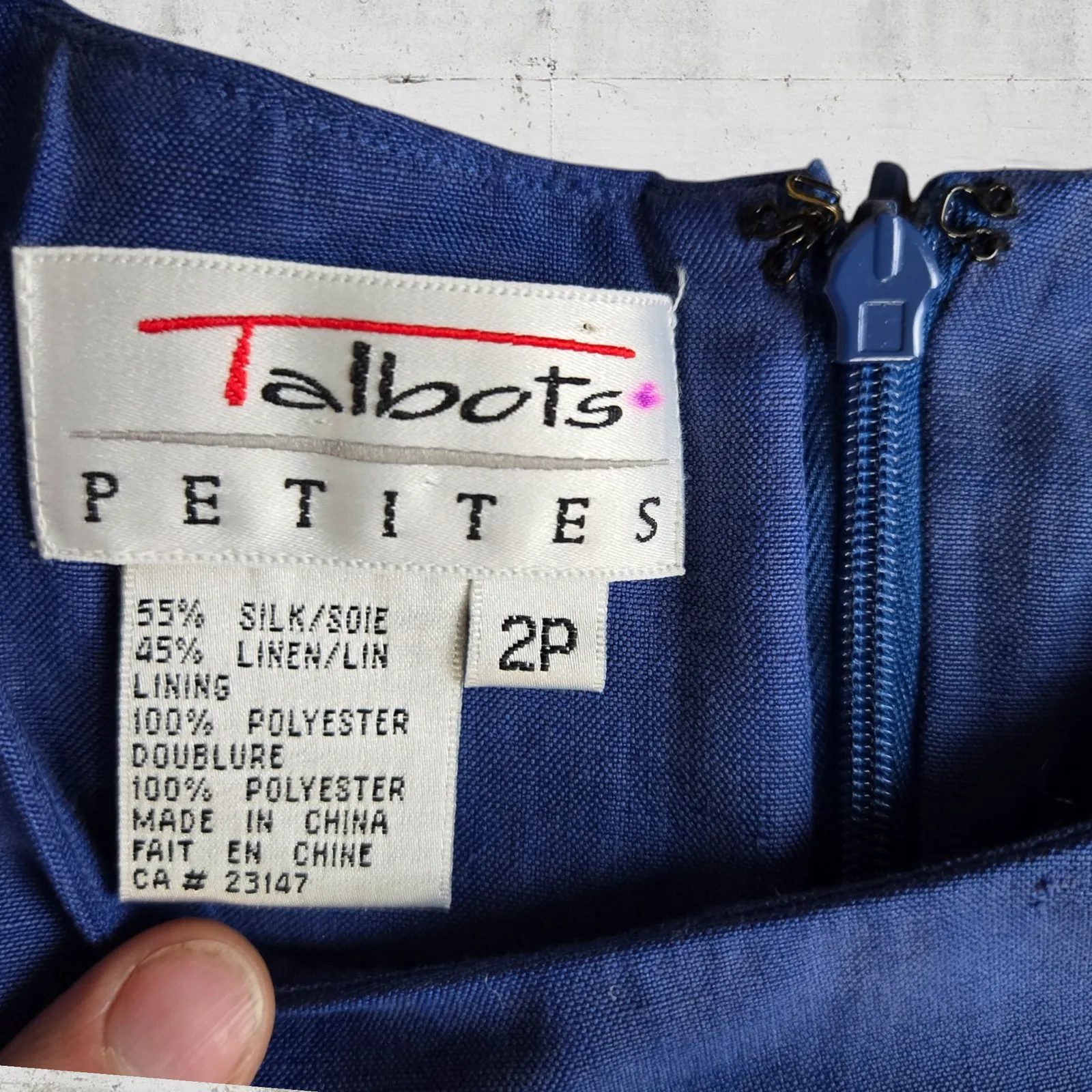 80s Vintage Blue Silk Linen Talbots Classic Peplum Knee Length Dress Size 2P - Image 5