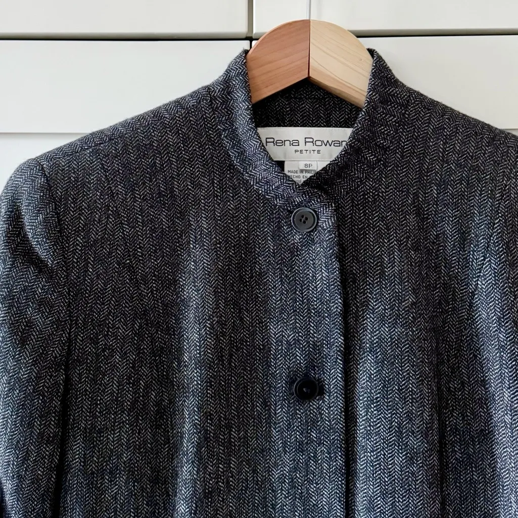 VTG Rena Rowan Merino Wool Blazer Jacket, Charcoal Grey Tweed Knit sz. 8P Gray - Image 4