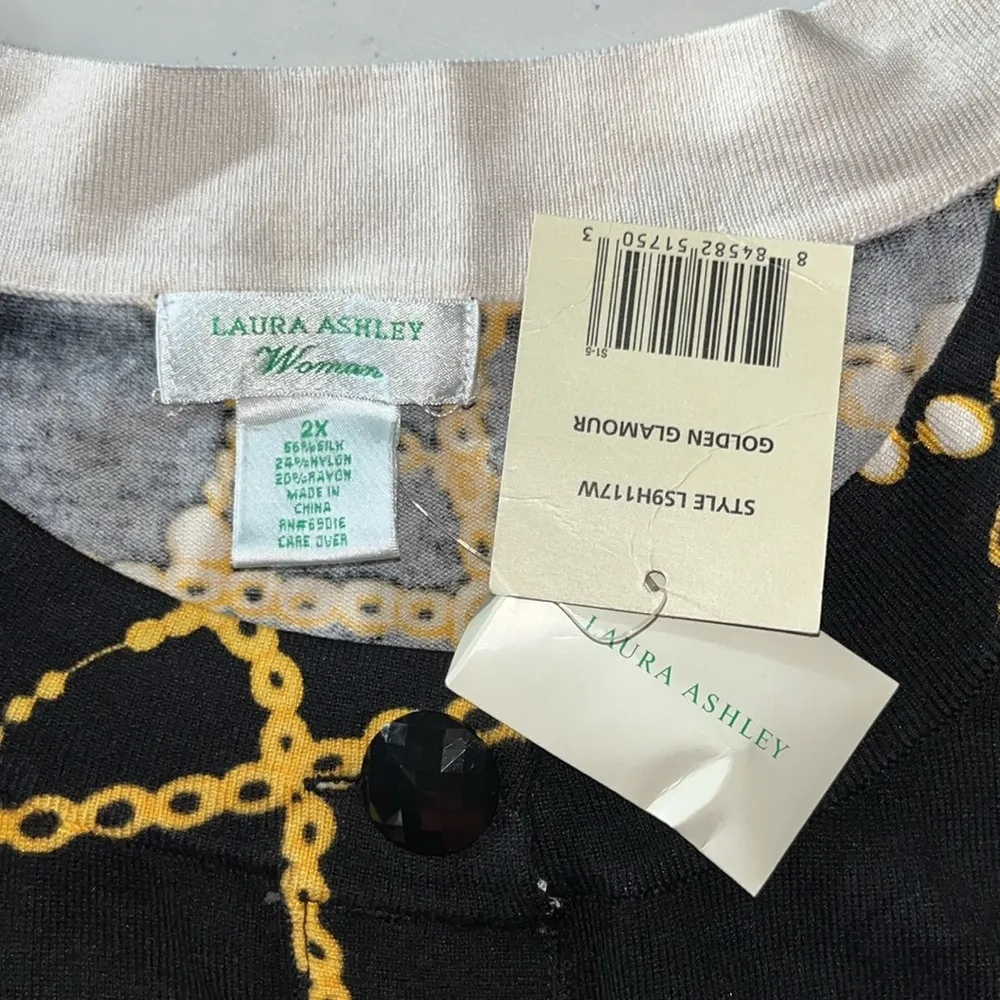 Laura Ashley Woman NWT Sz 2X Black - Golden Glamour Silk Blend Sweater Cardigan - Image 4