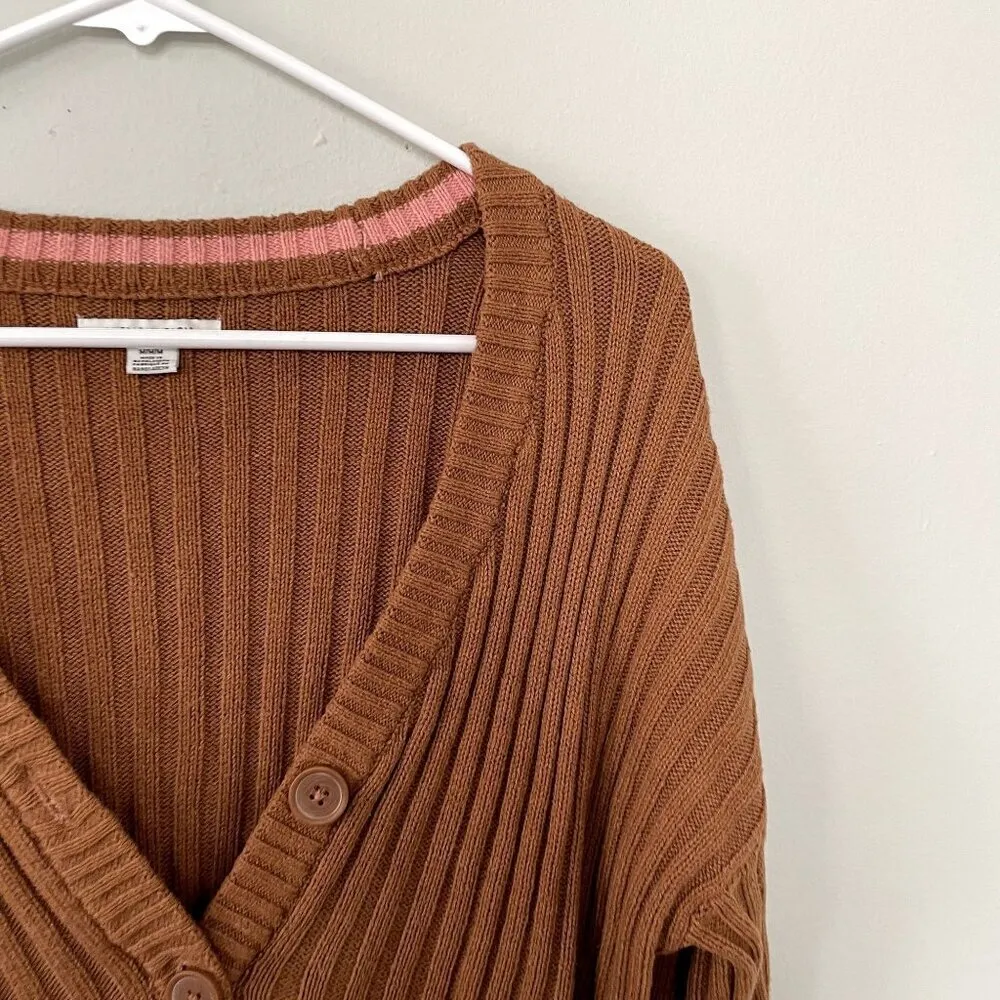 American Eagle cropped brown v-neck sweater casual 70s vintage women size M - Image 2