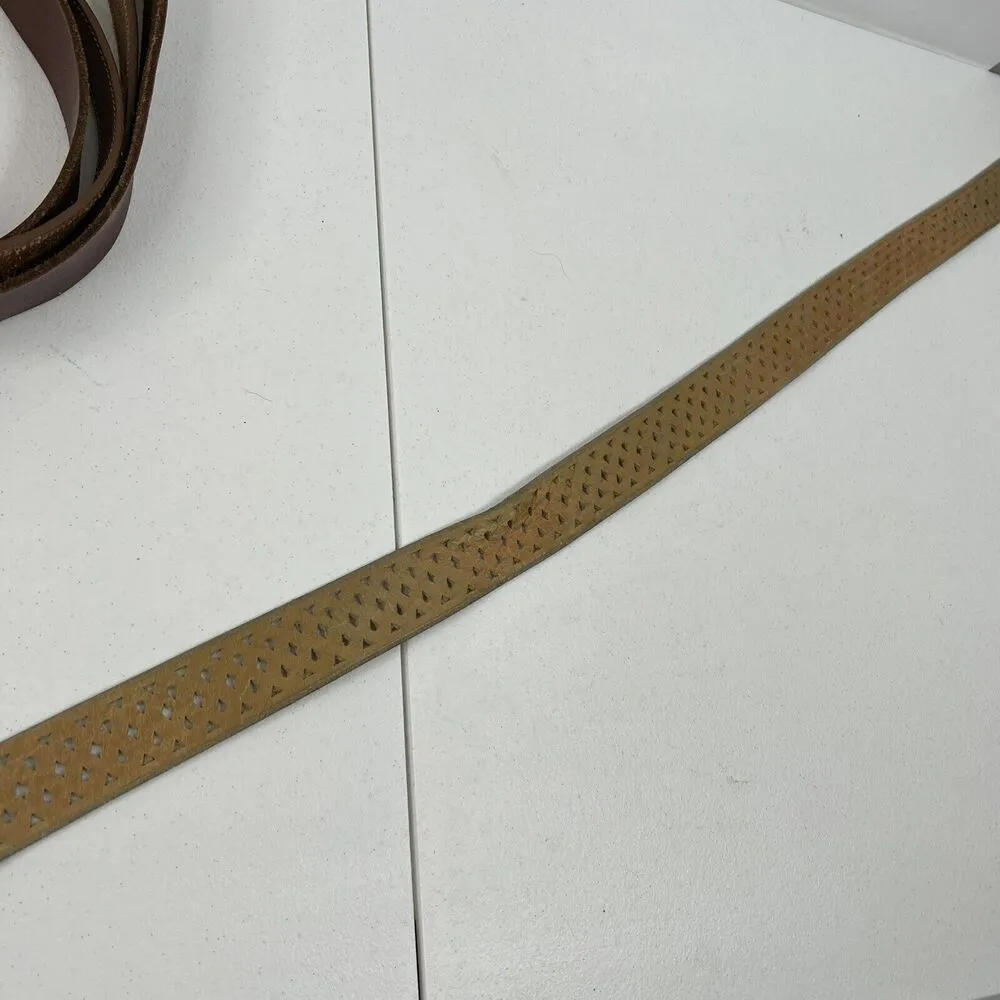 Calvin Klein Size L Belt Leather Beige Perforated Silver Tone Buckle Vtg Women’s - Image 7