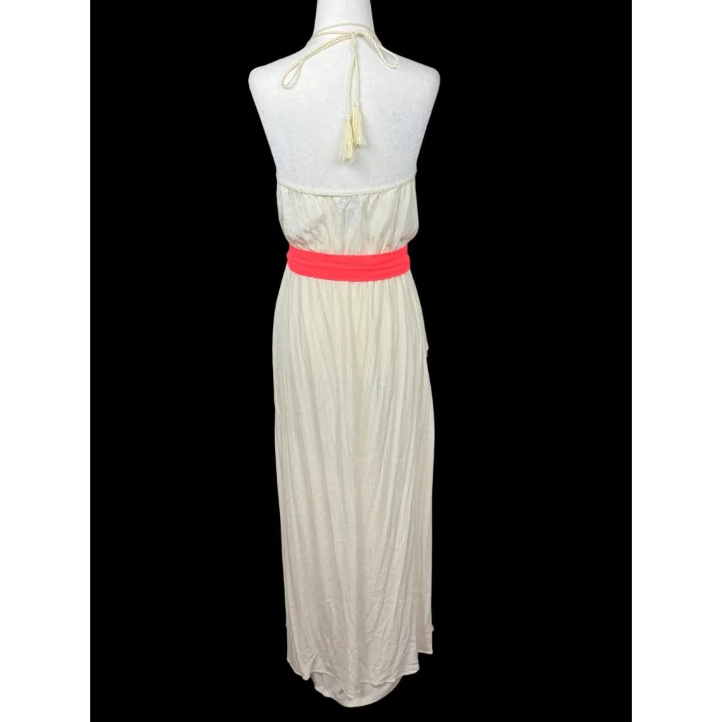 Boho Chic Halter Maxi Dress Coral Ivory Crochet Lace Dainty Hooligan Womens M - Image 4