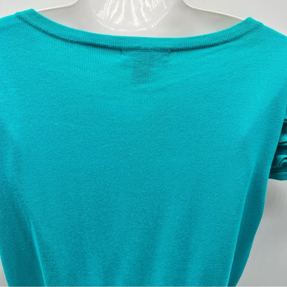 Willi Smith Women Cotton Blend Teal Cardigan w/Short Ruffled Trim Sleeve-Size XL - Image 7