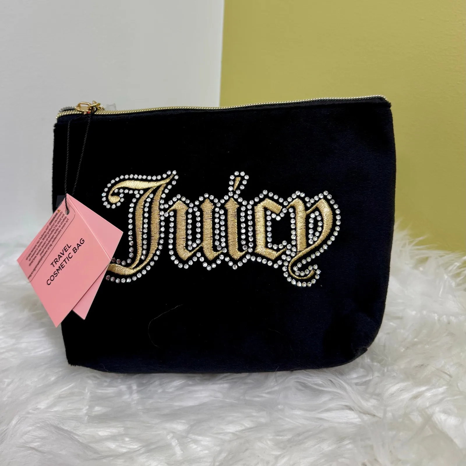 Juicy Couture Bling Velour Makeup Comestic Bags Bundle of 2 Pink Black Logo NWT - Image 4