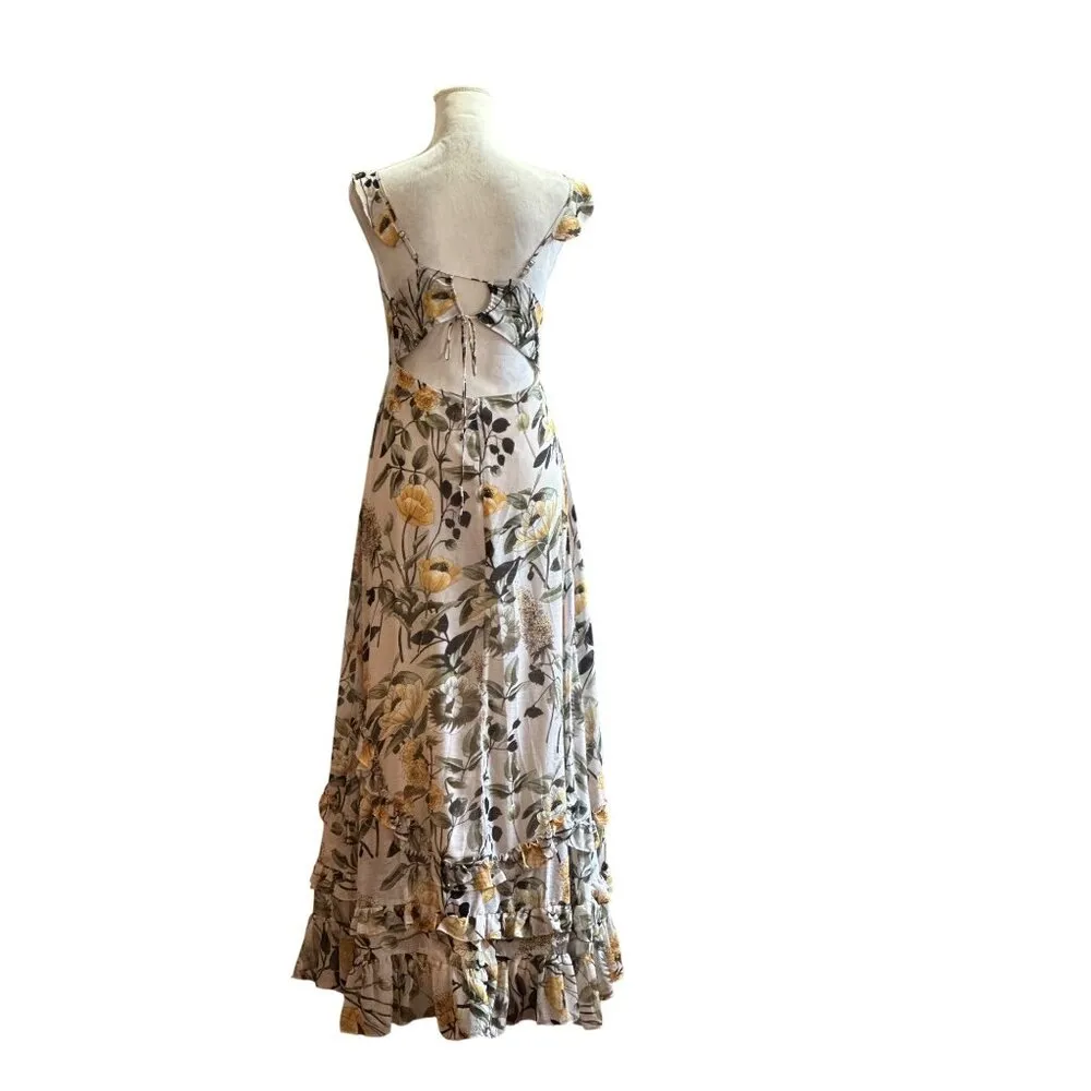 Floral Maxi Dress Ruffle Hem Open Back By Super Natural By Secret Mission READ Yellow - Image 15