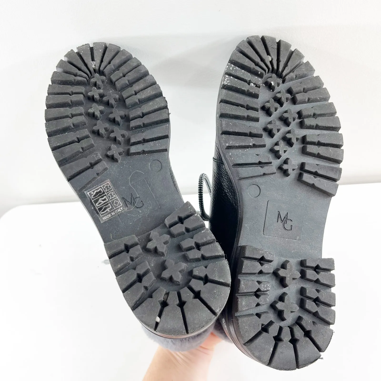 M Gemi Alpi Lace Up Ankle Combat Boots Shearling Faux Fur Trim Black 7.5 - Image 3