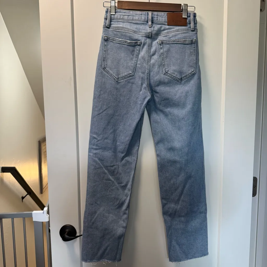 Hidden Jeans Tracey Straight Jean Light Wash Distress Frayed Hem‎ 26x27 Blue Size 26 - Image 5