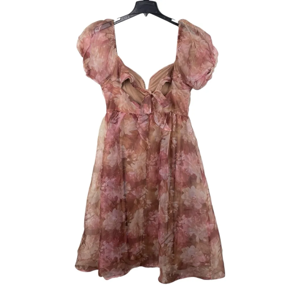 Lulus Lovely Statement Light Brown Floral Organza Tie-Back Midi Dress Size XXL - Image 4