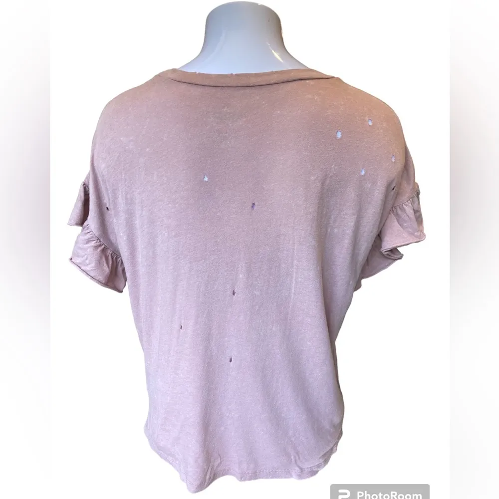 Pink Distressed Short Sleeve Ruffle Tee Shirt - Image 3