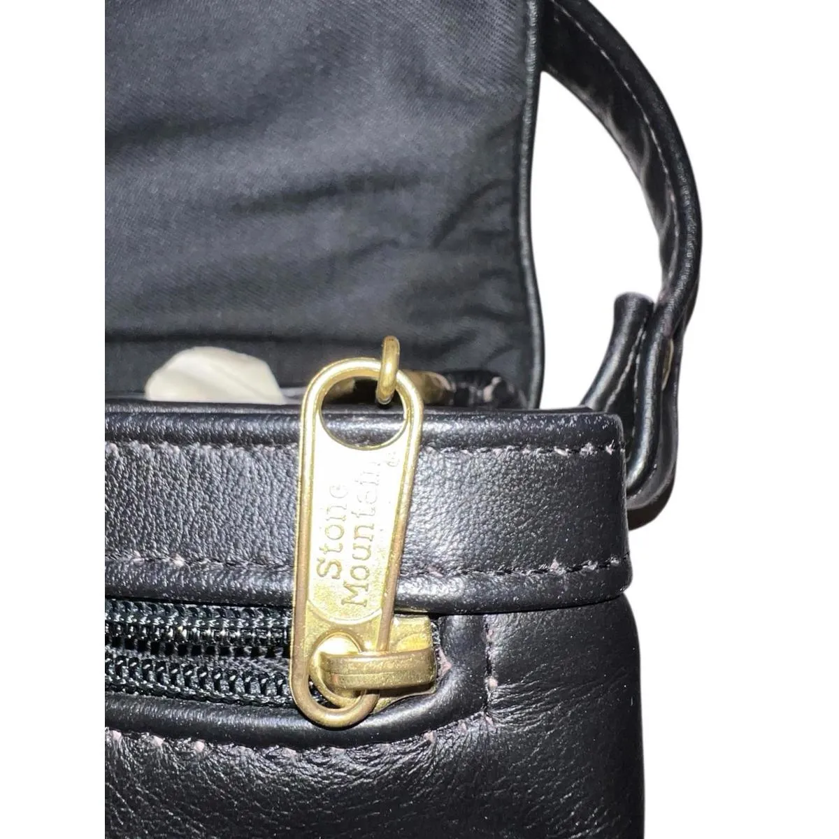 Stone Mountain Black Leather Shoulder Bag With Gold Plated Hardware - Image 9