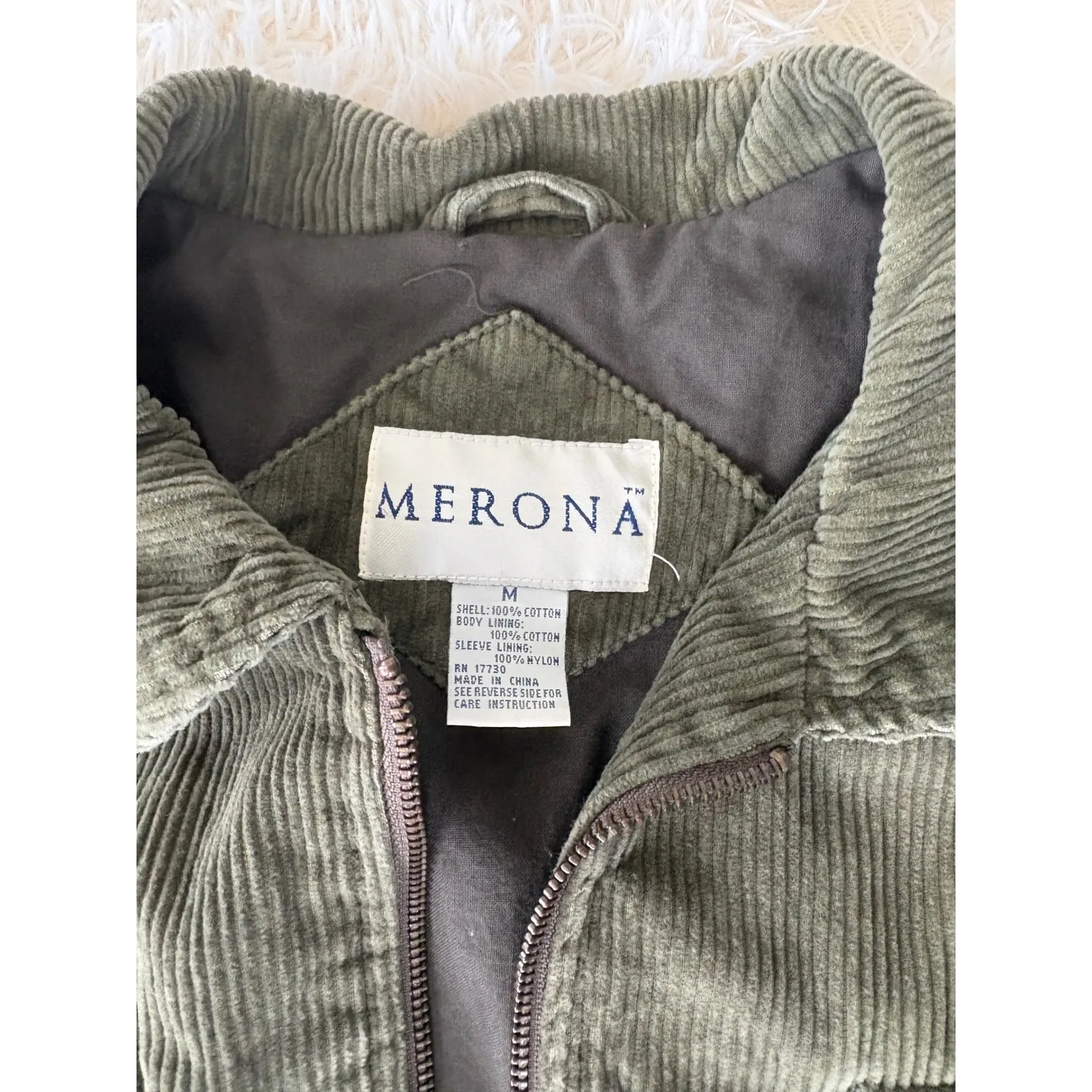 Merona Olive Green Corduroy Jacket Womens Medium Full Zip Pockets Drawstring‎ - Image 4