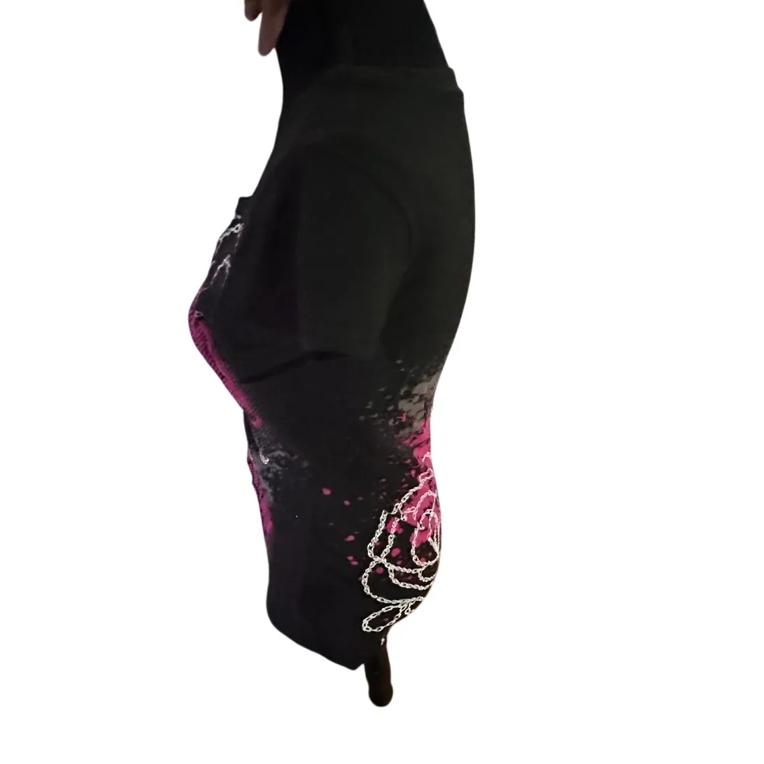 Belle du Tour Pink Rose Graphic Y2K Black T-Shirt Women’s L - Image 4
