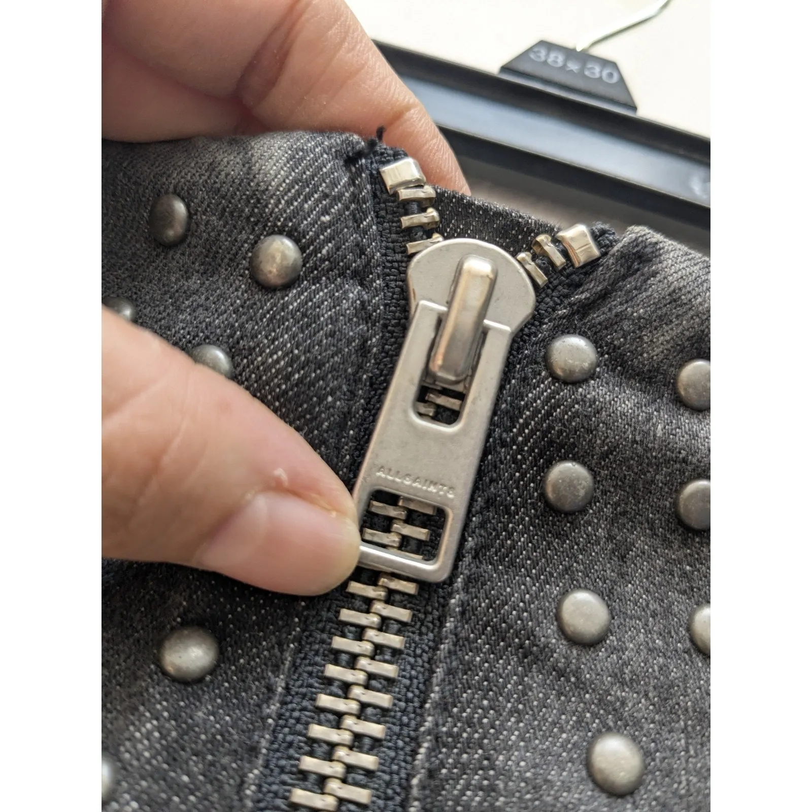 AllSaints Women's Pencil Skirt Remsen Denim Studded Gray Size 2 - Image 7