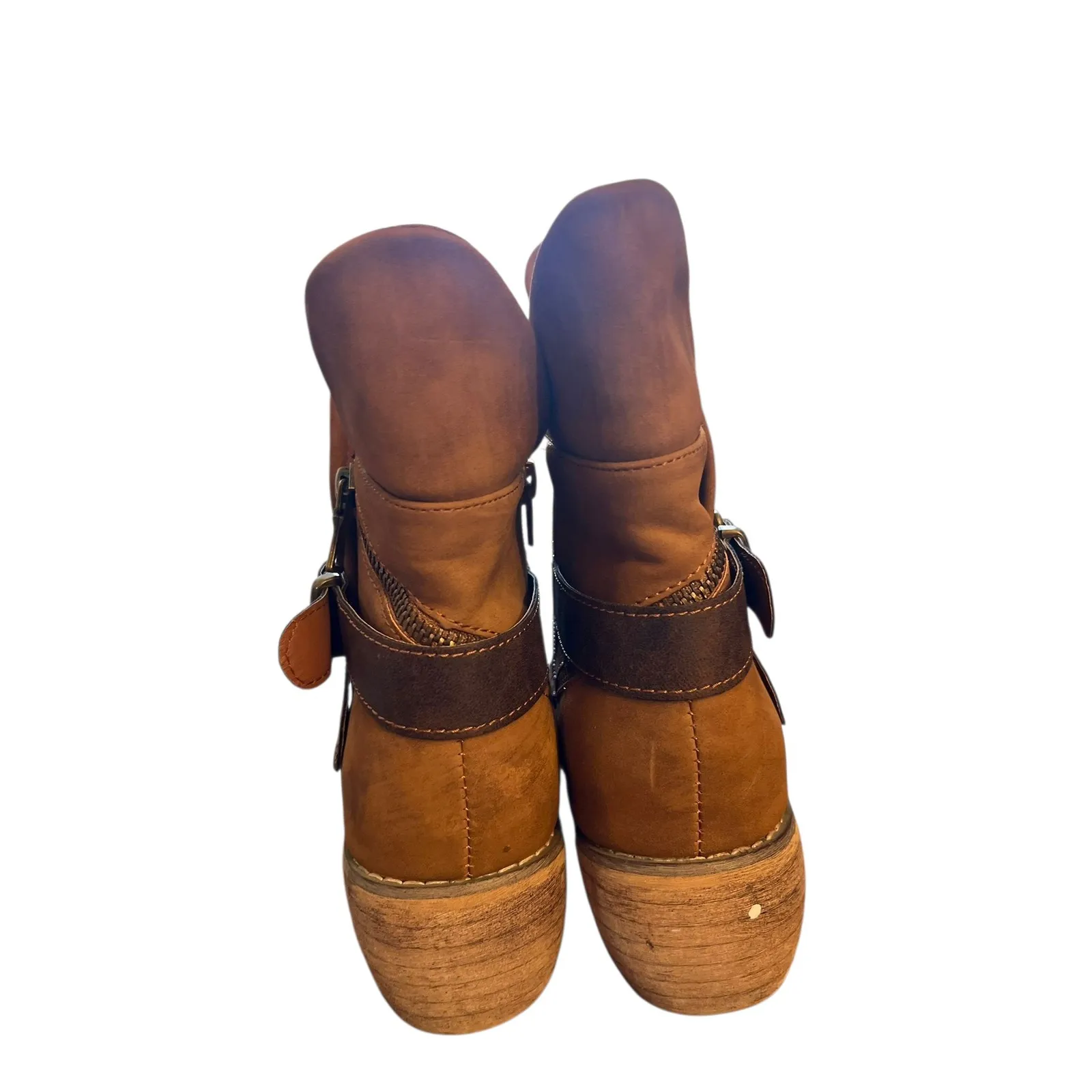 Brown Ankle Boots Women's Cutout‎ Western Buckle Moto Casual Shoes - Image 2