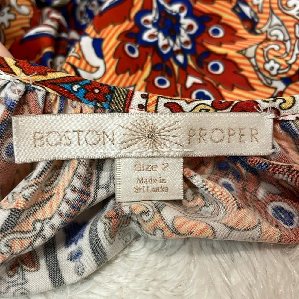 Boston Proper- Boho Paisley Print Bell Sleeves Stretch Smocked Dress- Size 2 - Image 3