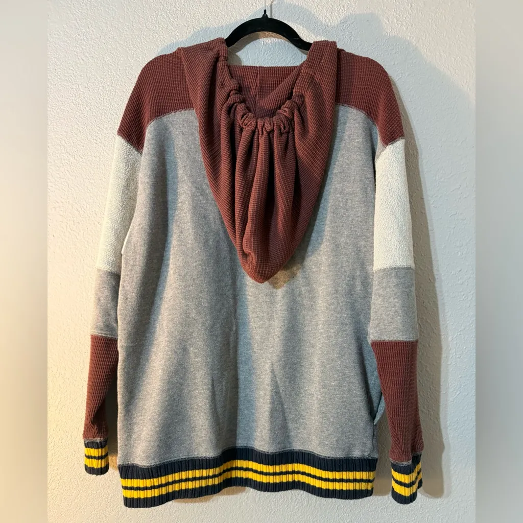 Free People Naomi Oversized Retro Hoodie in a gray, maroon, and cream color - Image 5