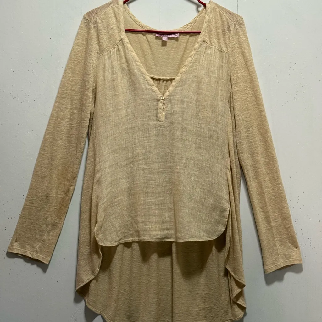 Calypso St. Barth Beige Linen Hi Low Top Blouse Women’s Sz XS - Image 9