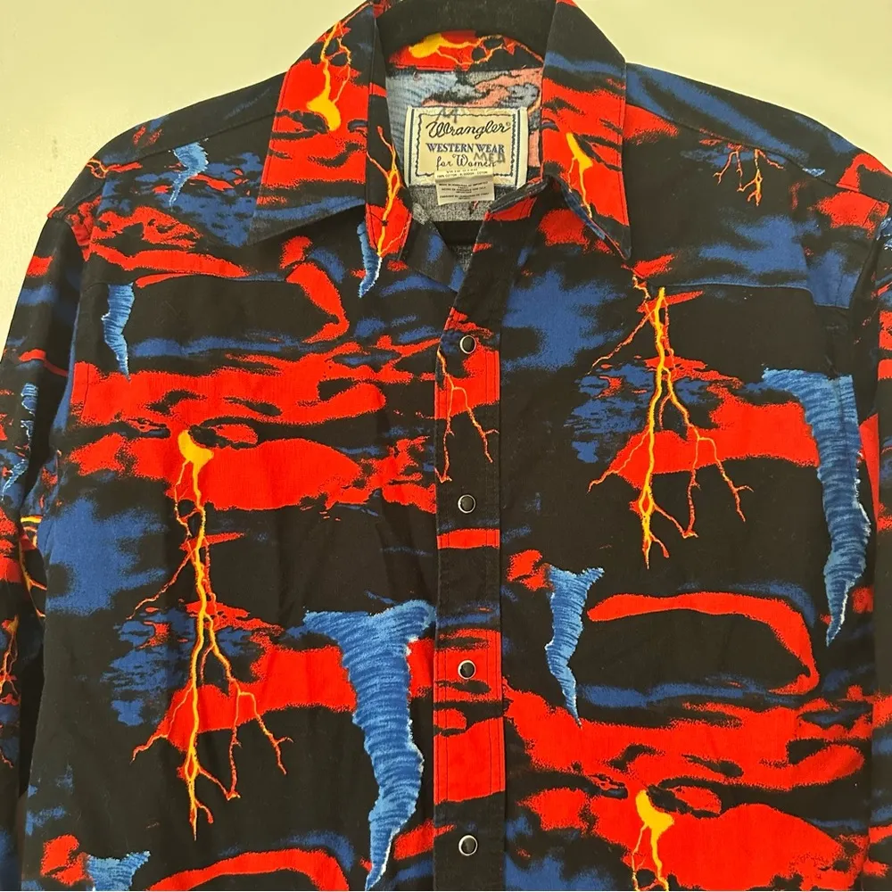 Wrangler Western Wear Vintage Storm Lightning Novelty Print Snap Front Shirt - Image 4
