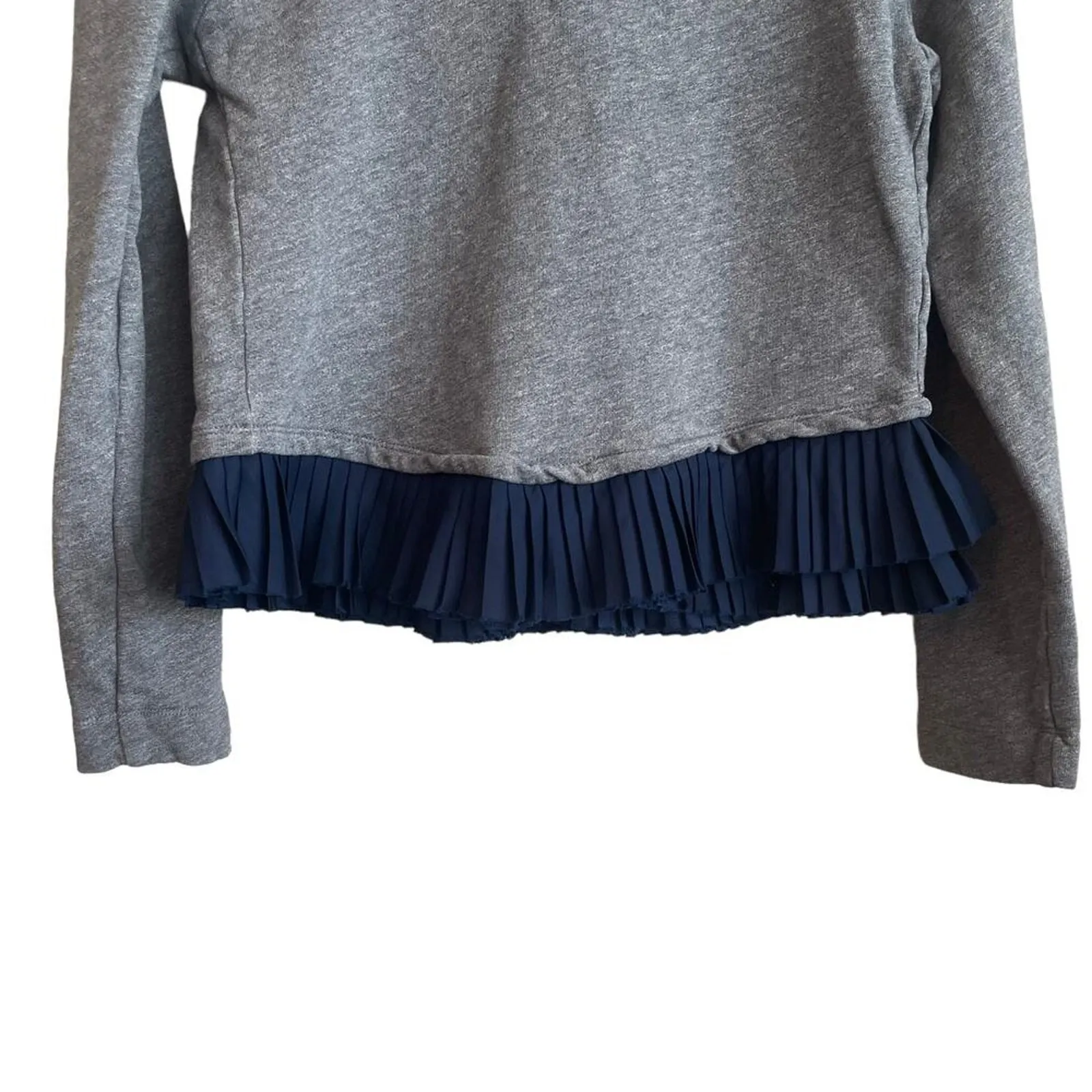 J Crew Women Knit Top‎ S Gray Navy Pleated Hem Preppy Academia Layering Chic - Image 6