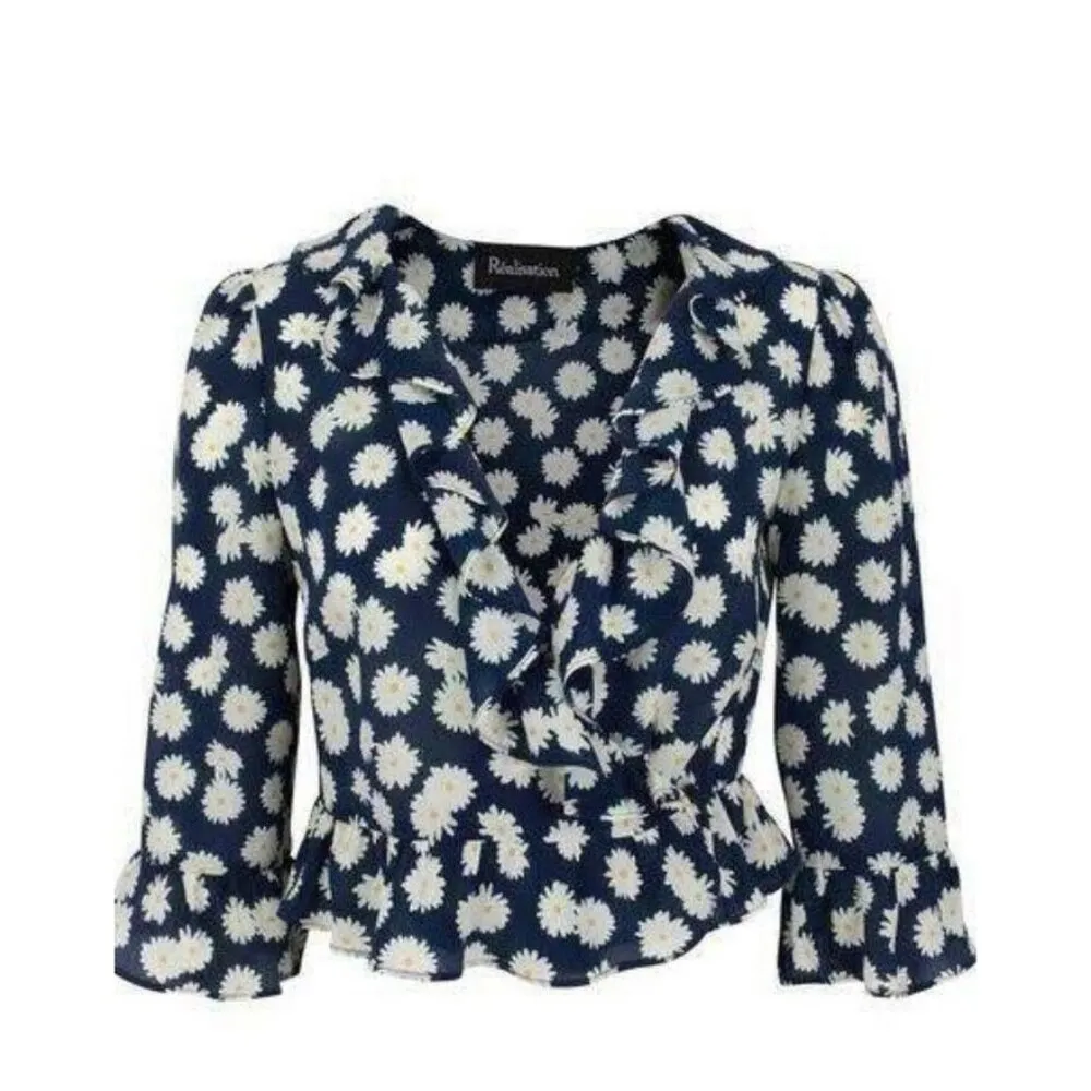 Realisation Par 💕💕 Cher Top ~ 100% Silk Daisy Print Medium - Image 10