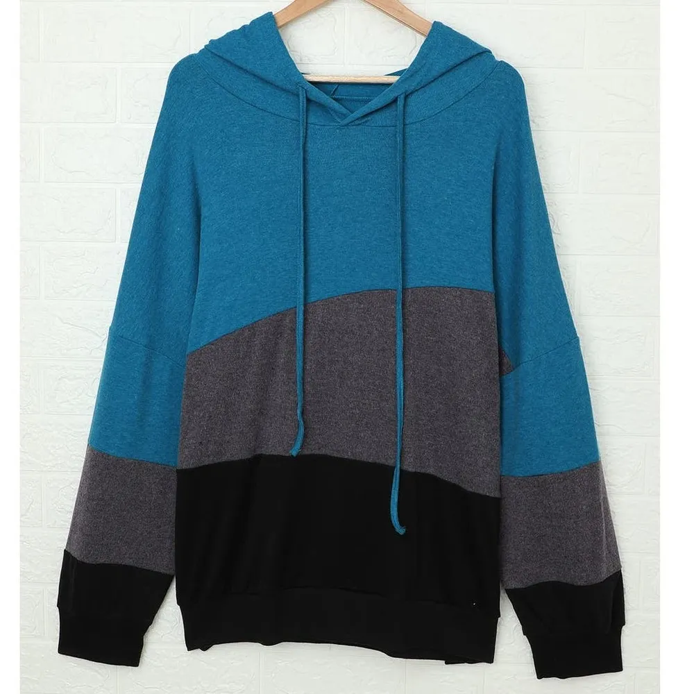 BLUE GRAY BLACK COLOR BLOCK DRAWSTRING HOODIE SIZE 1X - Image 4