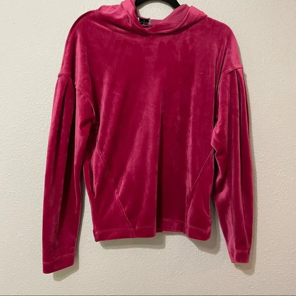 Blank NYC Pink Velour Puff Sleeve Hoodie Sweatshirt Womens XS Y2K Pullover - Image 7